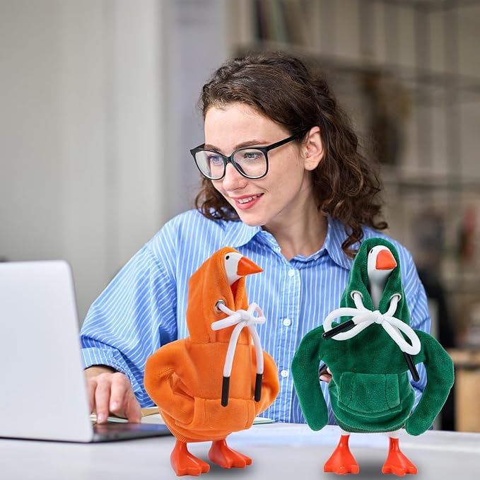 2 Pcs Desk Goose Outfits 7 Inches, Mini Desk Goose Clothes Hoodies 7 Inch Porch Goose Costume Desk Goose Accessories for Magnetic Goose Statue Table Decor (Green & Orange)