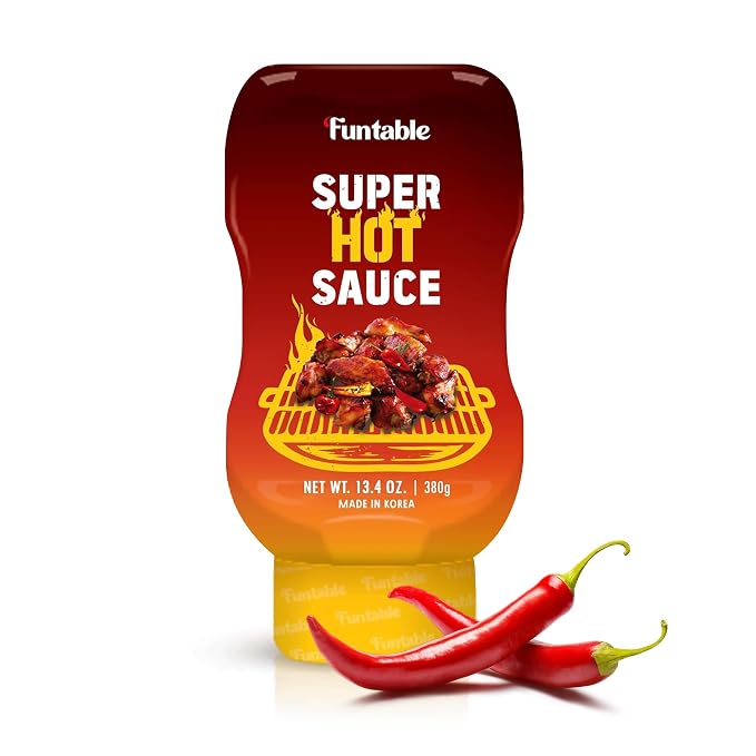 Funtable Super Hot Sauce - Spicy Korean Chicken Condiment, 13.4 oz | Fiery, Tangy Flavor for Wings, Nuggets, Fries, Burgers and BBQ; Ready-to-Use Dip, Marinade or Cooking Glaze