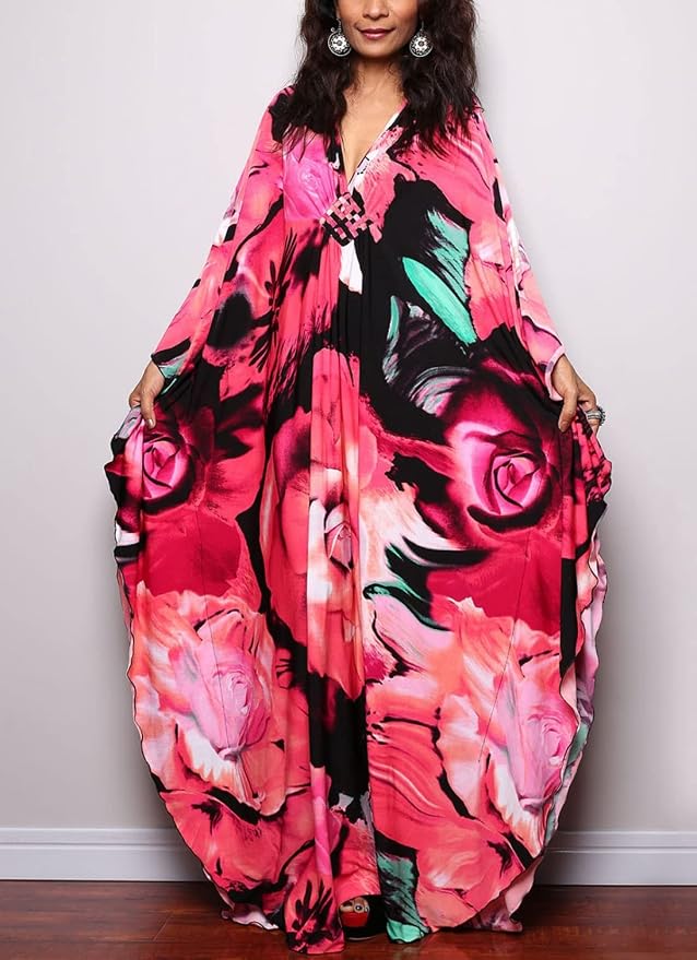 Venasha Womens Caftan Floral Print Kaftan Dress Short Sleeve Swimsuit Cover up Loungewear for Summer