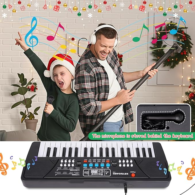 M SANMERSEN Upgraded Kids Piano Keyboard 37 Keys with Microphone, Music Toys Birthday Gifts for 3 4 5 6 Year Old Boys Girls, Black