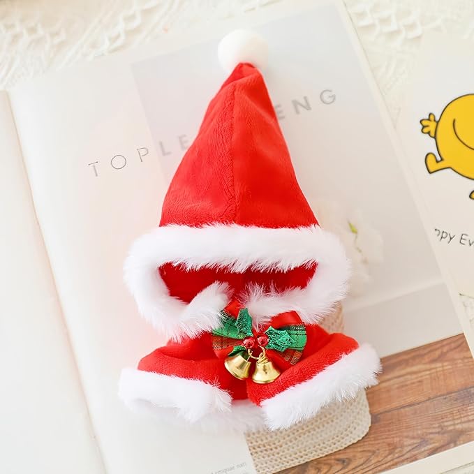 Christmas Hat Clothes for Dolls Accessories, Stylish Kawaii Festive Christmas Bell Shawl Outfit Set 1 Piece Suitable for 15cm 17cm Doll , Xmas Santa Claus Doll Clothing Set Replacement Red
