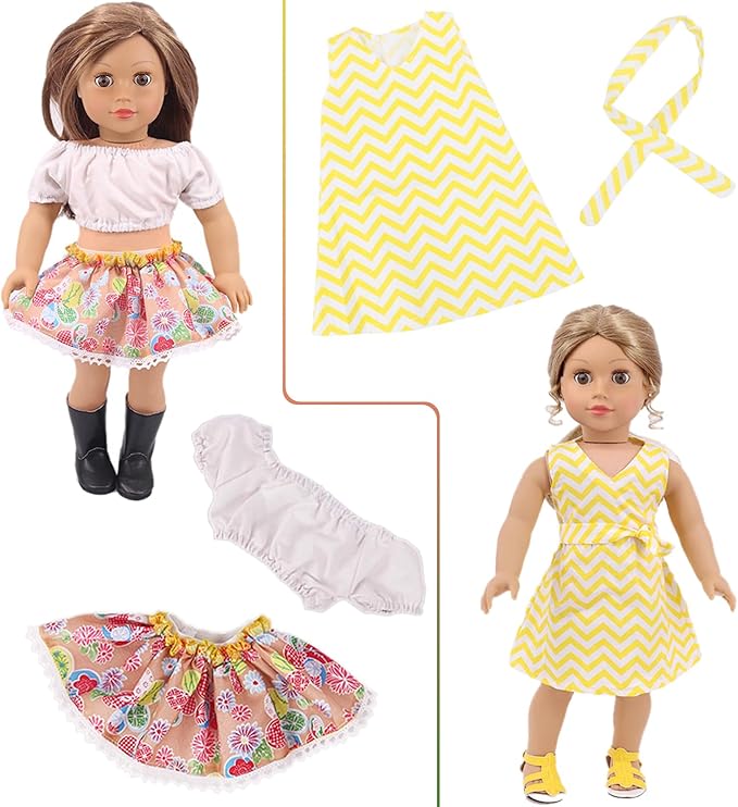 K.T. Fancy 10 Sets American 18 Inch Doll Clothes and Accessories Include Doll Clothing Dress Fit for 18 inch Dolls ( No Doll )