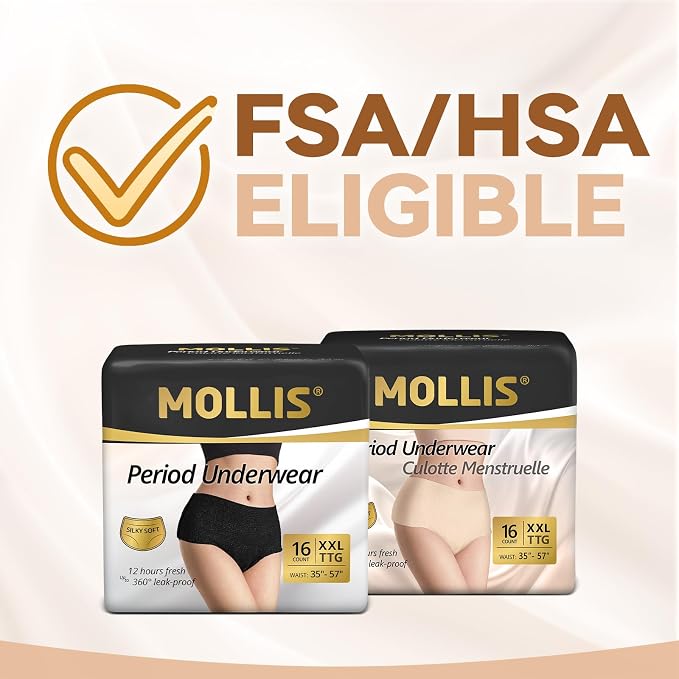 MOLLIS Disposable Period Underwear for Women, Postpartum Panties, Maternity Knickers Heavy Flow Leak Proof, Black, Large/X-Large, 8 Count