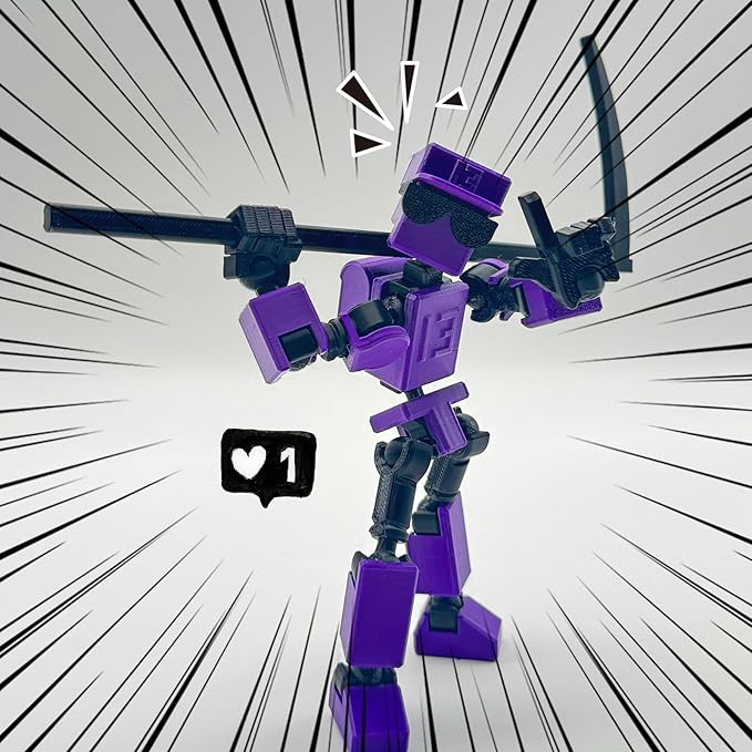 (Assembly Completed) 3D Printed 6.65-inch Action Figure Mini-13, Full Body Mechanical Movable Toy, Multiple Accessories, Desk Decoration, Creative Gifts (Purple)