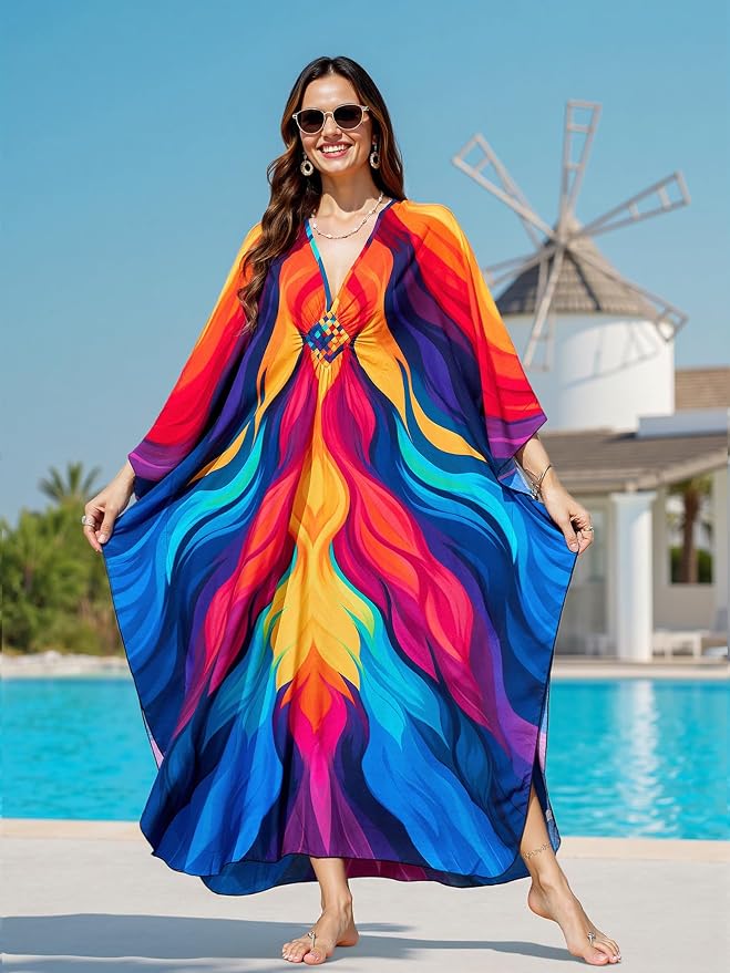 Mumu Dresses for Women Plus Size, Bohemian Kaftan Beach Cover Up Long Maxi Nightgown Soft Loungewear