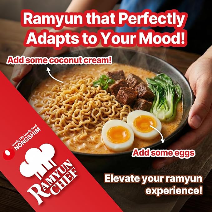 Nongshim Ramyun Chef, Instant Ramyun Noodles with Soup Mix, Braised Beef, 4.02 Oz (Pack of 4)
