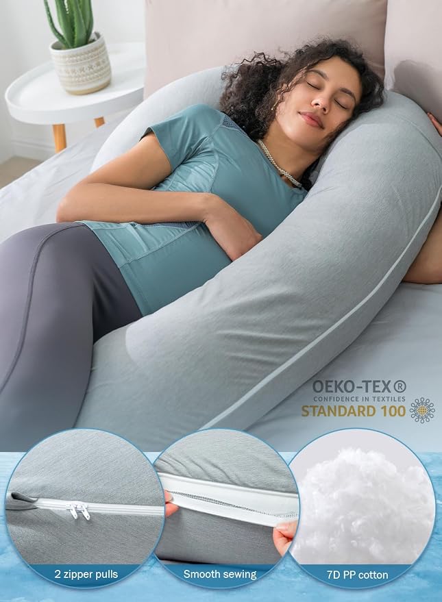 INSEN Cooling Pregnancy Pillow, Maternity Pillow with Soft Tencel Cover,C Shaped for Pregnant Women and Side Sleeping, Dark Gray