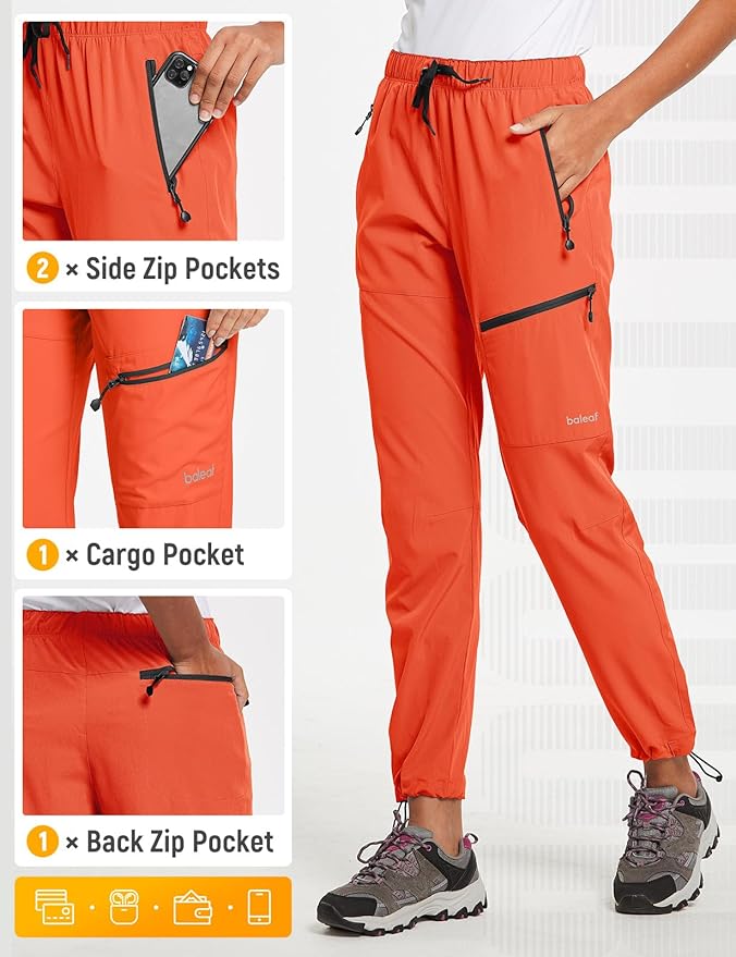 baleaf Women's Hiking Pants Quick Dry Lightweight Water Resistant Elastic Waist Cargo Pants for All Seasons