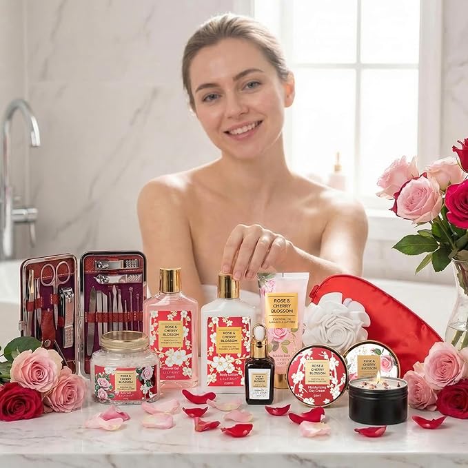 Mothers Day Gifts for Mom, Gifts for Women, Spa Gift Set for Women - Rose Bath and Body Gift Set Beauty Care Spa Kit with Shower Gel | Bath Kit, Valentines Day, Birthday, Christmas Gift for Mom