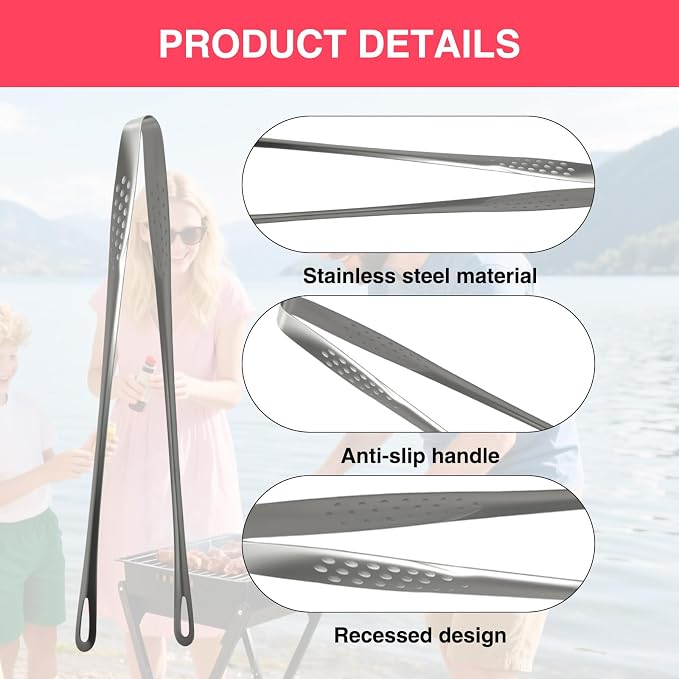5 Pcs Stainless Steel Grill Tongs, 11 Inches Korean BBQ Tongs Japanese Barbecue Tweezers Clamp Tool for Home Outdoor Cooking Steak Salad Buffet Food Portable Kitchenware