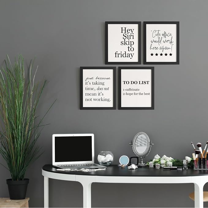 DSHFG Funny Motivational Office Wall Art Decor Prints Set of 4, Black Motivational Wall Decor Trendy Retro Posters for Office Home Decor, 8x10 Unframed