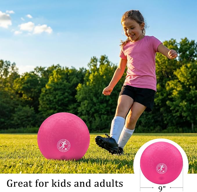 9 Inch Playground Ball Dodgeball Balls Kickball, Pack of 6, 4 Square Balls Dodge Balls for Kids, Kickballs Handball for Indoor Outdoor Games, Includes Pump