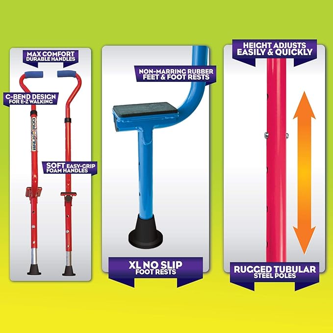 Original Walkaroo Steel 'Wee' Balance Stilts with Adjustable Height for Little Kids & Beginners (Ages 4+ and up to 120 lbs) For Active Play & Excercise; comes in Assorted Colors (Red or Blue)