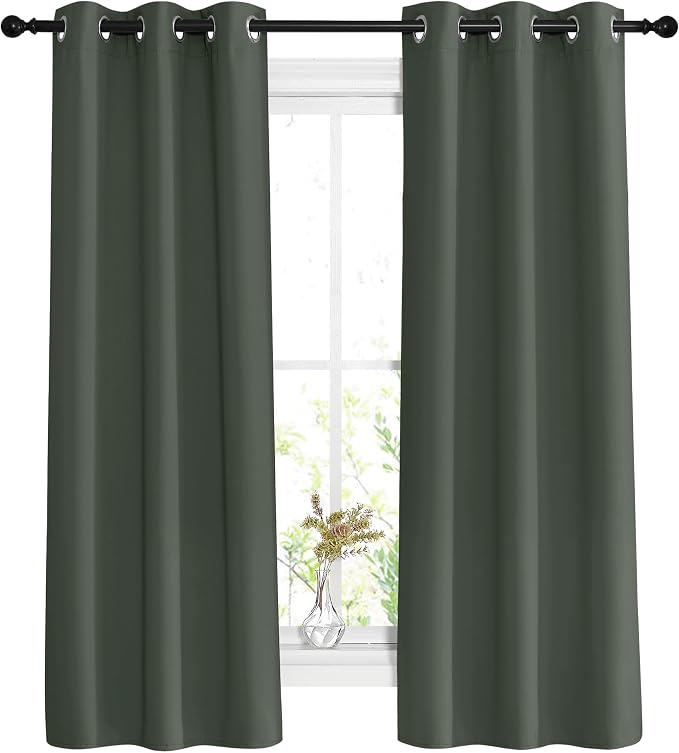 NICETOWN Bedroom Curtains 63 inch Length 2 Panels - Grommet Top Blackout Room Darkening Sound Reduction Privacy Thermal Drapes for Flat/Laundry, Dark Mallard, W37 x L63