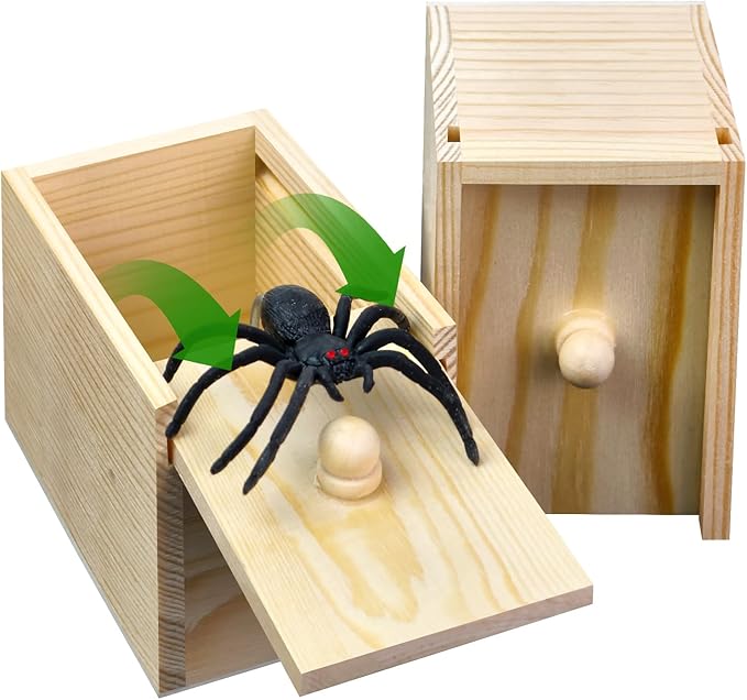 Wooden Surprise Spider Prank Box - Handcrafted Spider in a Box for Adults and Kids，Fake Realistic Spiders Toy,Hilarious April Fools Day or Birthday Surprise Toy and Gag Gift Practical Joke