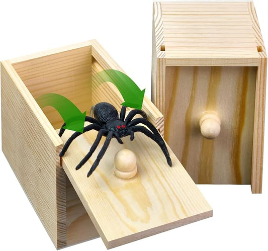 Wooden Surprise Spider Prank Box - Handcrafted Spider in a Box for Adults and Kids，Fake Realistic Spiders Toy,Hilarious April Fools Day or Birthday Surprise Toy and Gag Gift Practical Joke