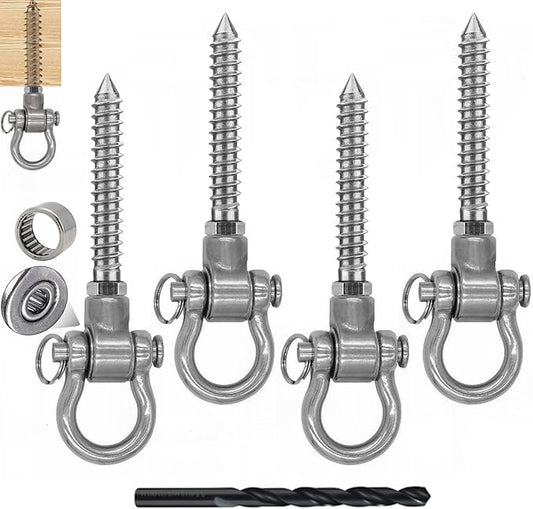 4 Heavy Duty Swing Hangers Permanent Anti Rust Bearing, 180 Swing Hardware, 1500 LBS, 304 Stainless Steel Color