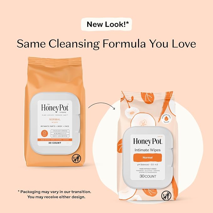 The Honey Pot Company - Feminine Hygiene Wipes - Normal - pH Balancing, Herbal Infused Plant-Based Feminine Care for Sensitive Skin - Cleansing Wipes for Women - 30ct
