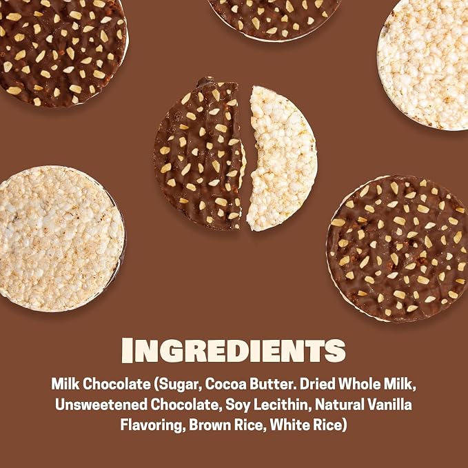 LIEBERS Thin Milk Chocolate Rice Cakes, Brittle Topped, Gluten Free, 3 Pack | Kosher Certified Dairy Snack Made with Whole-grain Brown Rice, Crispy, Crunchy and 60 Calories or Less per Cake.