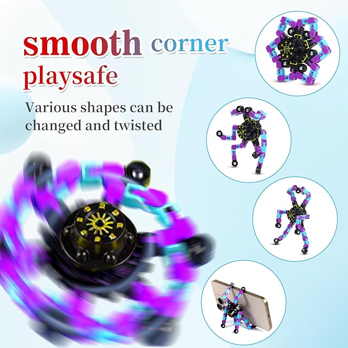 4 Pcs Fidget Toys Transformable Fidget Spinners Autism ADHD Anxiety Stress Relief Sensory Toys for Kids and Adults Deformable Robot Spinner Fingertip Gyros for Party Favors Prizes GlowPurpleBlue