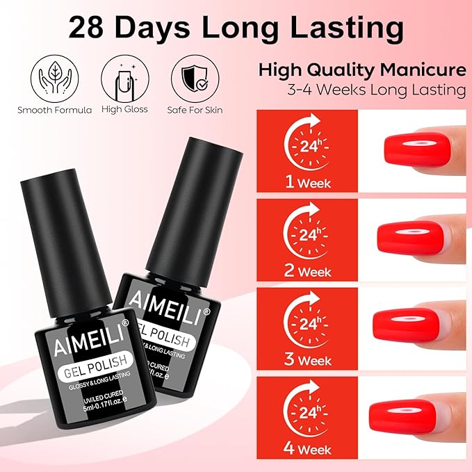 AIMEILI Gel Nail Polish Set Hema Free 12 Colors Nude Baby Pink Purple Soak Off U V LED Nail Art Manicure Salon DIY at Home for Women - Kit 42