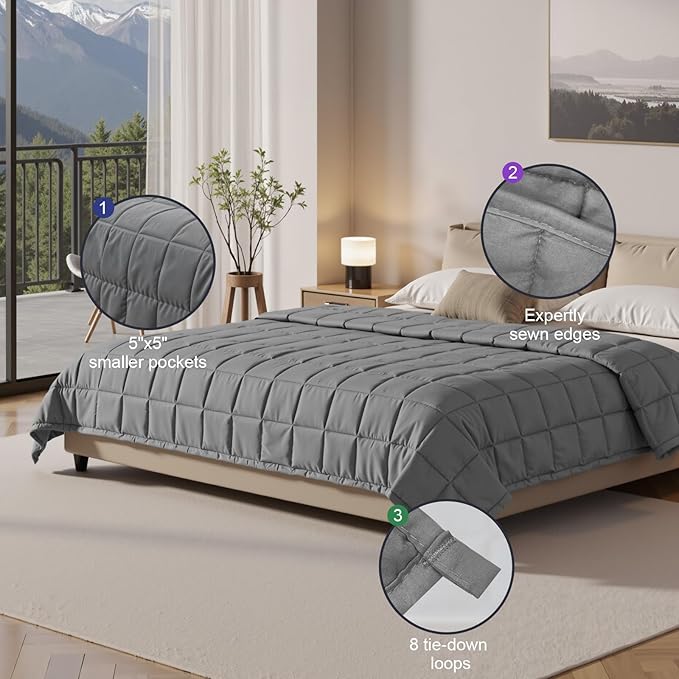 Weighted Blanket 10lbs 48"x72", Cooling Heavy Throw for 80-120lbs Persons, Premium Glass Beads & Soft Breathable Fabric for All-Season Sleeping Comfort