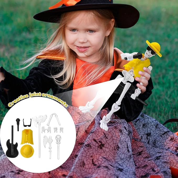 Articulated Skeleton Action Figure with Guitar, Halloween Decorative Toy, 5.35 Inch (Black)