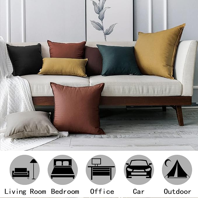 Jeanerlor Solid Cotton Linen Decoration 18"x18" Throw Pillow Cushion Case Special Pillow Cover Delicate Decorative Pillowcase for Couch/Bed/Chair,(45 x 45cm), Earth Yellow