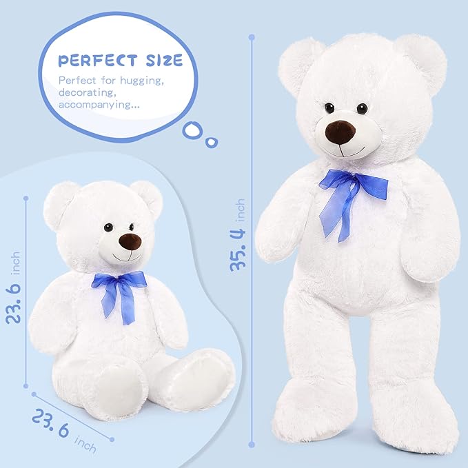MorisMos Giant Teddy Bear Stuffed Animal 3ft-36 inch Big Teddy Bear Gifts for Girlfriend Boyfriend Wife Mom Fiancée Gift,Large White Bear for Baby Shower Birthday Christmas Decor,White