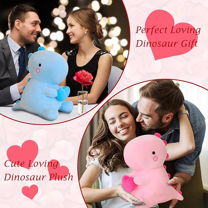 SQEQE Dinosaur Stuffed Animal, Loving Soft Dino Plush Toys with Holding Heart, Sweet Romantic Anniversary Birthday Gift for Her Girls Boys Girlfriend(Blue,12 inch)