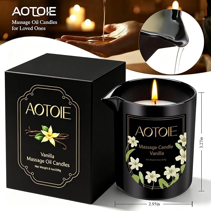 Massage Oil Candle,8.1oz Low Temp Body Oil Candles for Massage Therapy and Skin Moisturising,Natural Body Safe Soybeans Massage Candles for Home SPA Couples Gift(Vanilla)