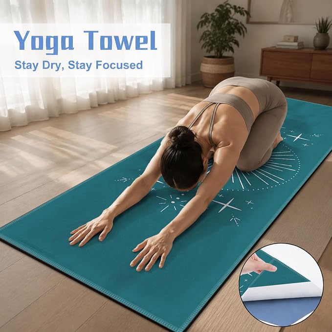 Yoga Mat Towel, Hot Yoga Non Slip with 4 Corner Pockets, 70 x 26 in | Soft Absorbent Microfiber With Four Corner Pockets, Fits Over Yoga Mats For Hot Yoga, Pilates, Gym, And Travel