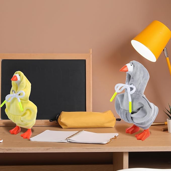 2 Pcs Desk Goose Outfits 7 Inches, Mini Desk Goose Clothes Hoodies 7 Inch Porch Goose Costume Desk Goose Accessories for Magnetic Goose Statue Table Decor (Grey & Yellow)