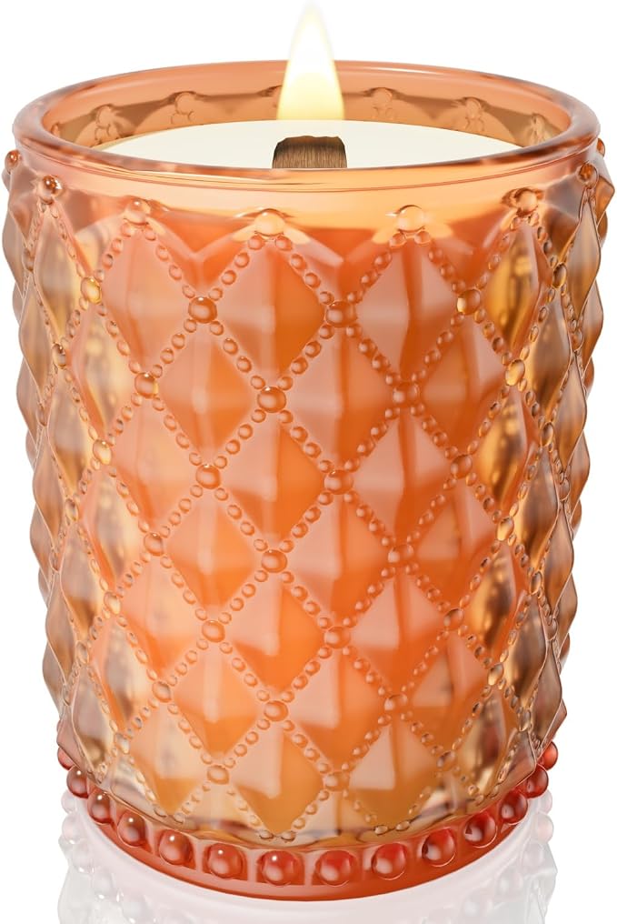 M&SENSE 16.6oz Wood Wick Scented Candle, Non Toxic Soy Wax with Crackling Wick, OrangeGoji Scent 100H Burn Long Lasting for Bedroom Kitchen Home Decor, Housewarming Gifts for Family Friends