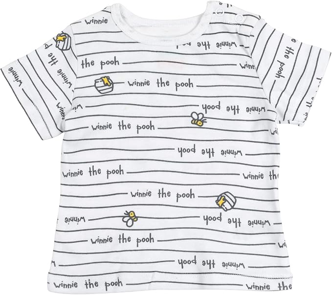 Disney Winnie the Pooh Baby Short Overalls, T-Shirt & Hat 3 Piece Outfit Set Newborn to Infant Sizes (0-24 Months)