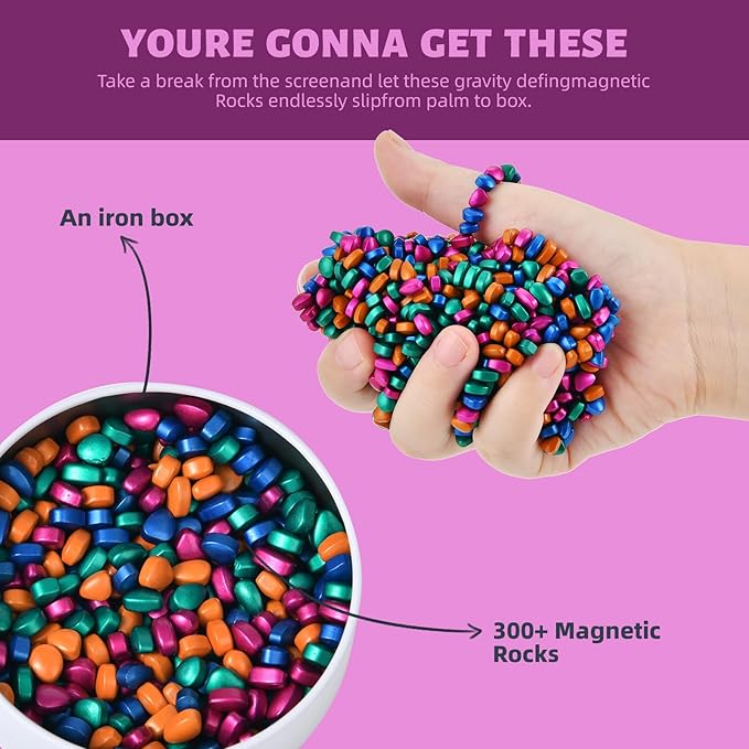Fidget Toys Adults,Sensory Stones for Stress Relief,300+Multicolour Smooth Ferrite Rocks, Desk Fidgets Toy,Adults Gifts, Holiday Stocking Stuffer