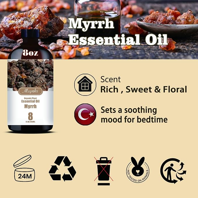 Myrrh Essential Oil-8.33 fl oz for Diffuser, Massage, Skin Care, DIY Soap, Candle, Meditation, Yoga, Relaxation, Gift Ready