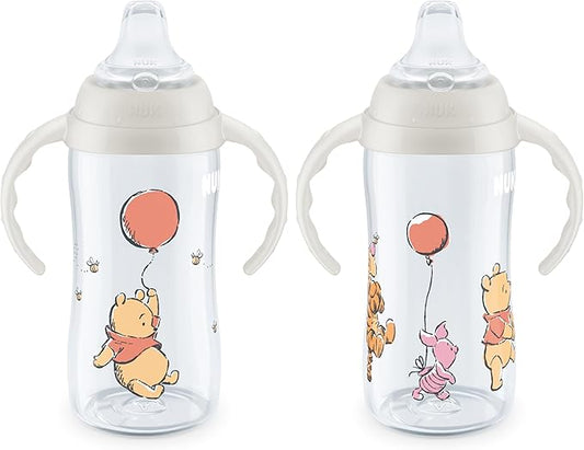 NUK Learner Cup, 10 Oz, Pack of 2, Pooh Bear – Soft Spout, Easy-Grip Handles, BPA Free, Spill Proof Transition Sippy Cup