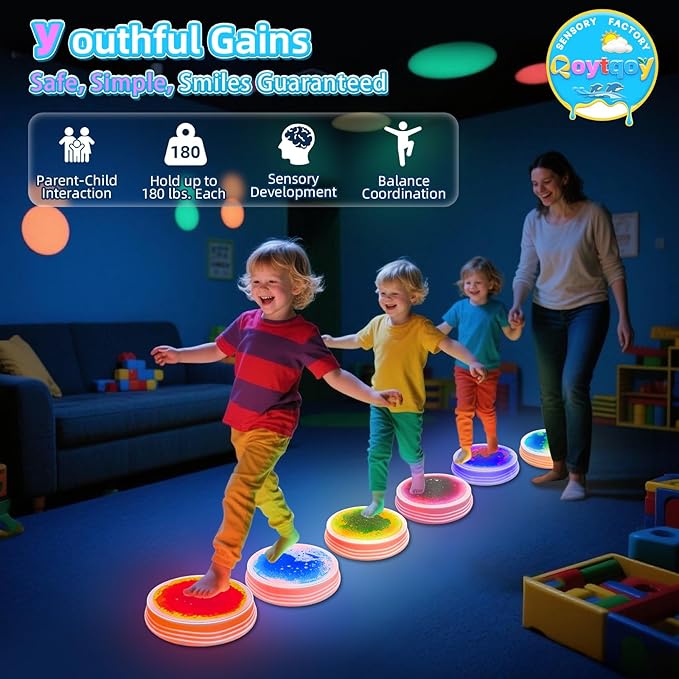 Light Up Stepping Stones for Kids Ages 3+ - Non-Slip Sensory Balance Stones for Toddler Balance, Sensory Play & Motor Skills
