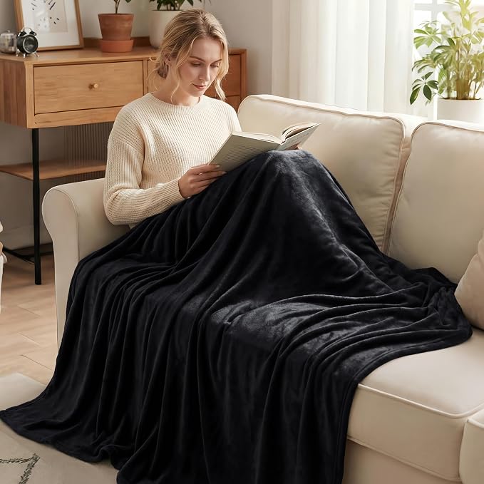 Exclusivo Mezcla Soft Fleece Blanket King Size for Bed, Black | 104x90 Inches, Double-Sided Brushed Flannel, Lightweight Plush Cozy Blanket for Home Decor, All Season, Machine Washable