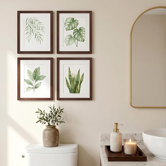 upsimples 9x11 Picture Frame, Display Pictures 6x8 with Mat or 9x11 Without, Wall Hanging Photo Frame, Brown, 1 Pack