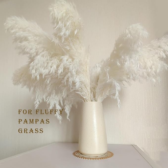 Simple Boho Ceramic Flower Vase for Home Decor (Beige,Small) | 6'' Modern Neutral Vase for Flower Plant Pampas Grass, Fit for Table Shelf Centerpieces, Living Room Kitchen Wedding Gift