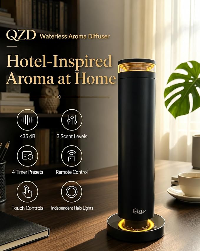 Waterless Aroma Diffuser – Cold Air Scent Machine for Home, Office, Hotel & Spa – Dual Warm Ambient Lighting – Include LUNEVIA Essential Oil Refill – Premium Home Fragrance Gift Set