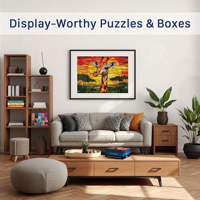 Sunset Giraffe #10 – 1000 Piece Jigsaw Puzzle for Adults | Premium European Blue Board | Satin Low-Glare Finish | Ribbon Cut | Bonus Poster | Display-Worthy Box | Printed in USA | Final Piece Puzzles