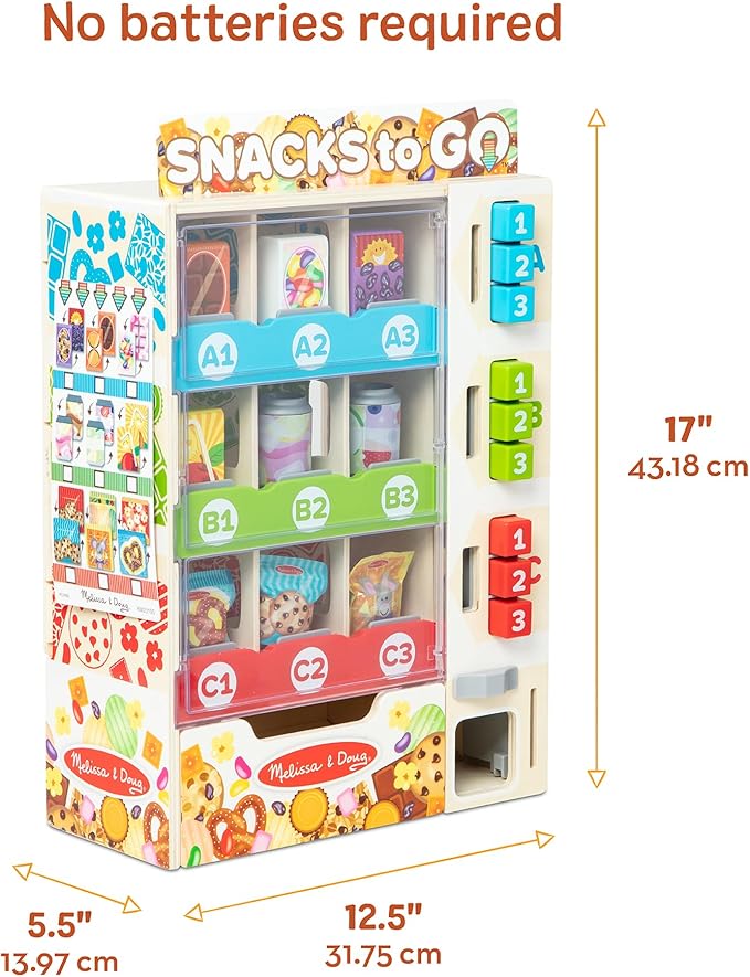 Melissa & Doug Sort-Stock-Select Wooden Vending Machine Toy with Play Food, Mini Vending Machine Toys & Play Money, Preschool Toys for Kids Ages 3+