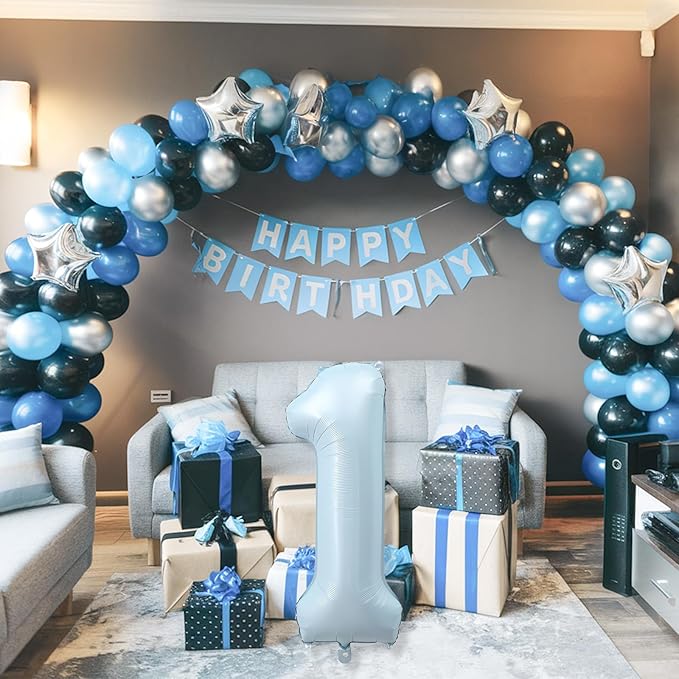 Big Number 1 Balloons, Light Matte Sky Blue Foil 1 Balloon Numbers 40 Inch, Giant 1st Birthday Party Decor, Baby Powder Blue Mylar Helium One Balloon for Boys Girls Baby Shower Anniversary Decorations
