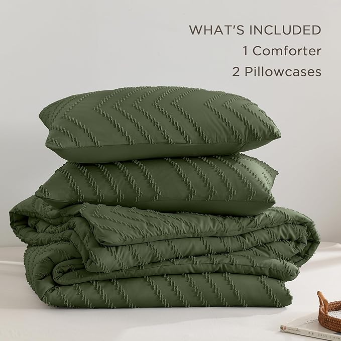 Andency Olive Green Oversized Super King Comforter Set 120x120, Extra Large King Size Comforter Oversize Boho Soft Warm Bedding Comforter Sets, 3 Pieces Aesthetic Chevron Textured Bedding Set