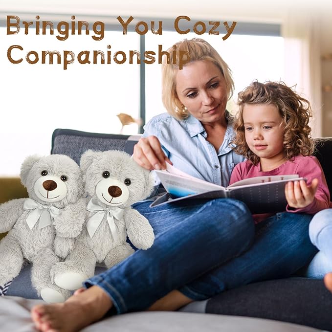 MaoGoLan Bulk Teddy Bear Baby Shower, 3 Packs Small Teddy Bear Stuffed Animals in Bulk,13.5" Small Gray Stuffed Bears Plush for Wedding,Birthday,Christmas, Party Decorations