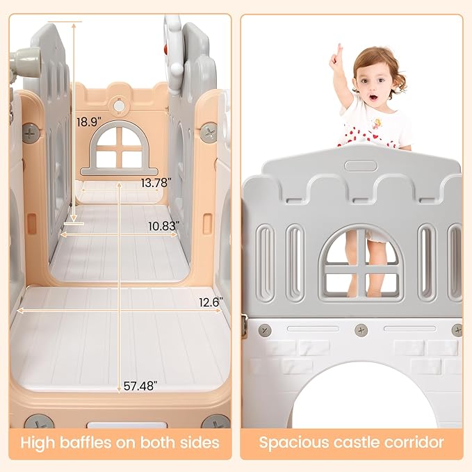 8 in 1 Toddler Slide Playset, Toddler Indoor Playground for Kids 1-3, Baby Outdoor Indoor Playset with Slide, Climber, Tunnel, Basketball Hoop, Toy Storage and Telescope for Toddlers Age 1-3