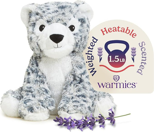 warmies Microwavable & Weighted Stuffed Animals, Snow Leopard - Heated Stuffed Animal Plushie for Warmth & Comfort - Cute Soft Plush Toys for Adults & Children (Boys, Girls, Babies & Toddlers)